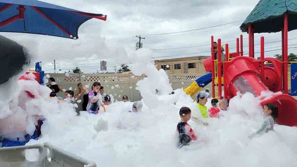 Group of friends enjoying a foam party